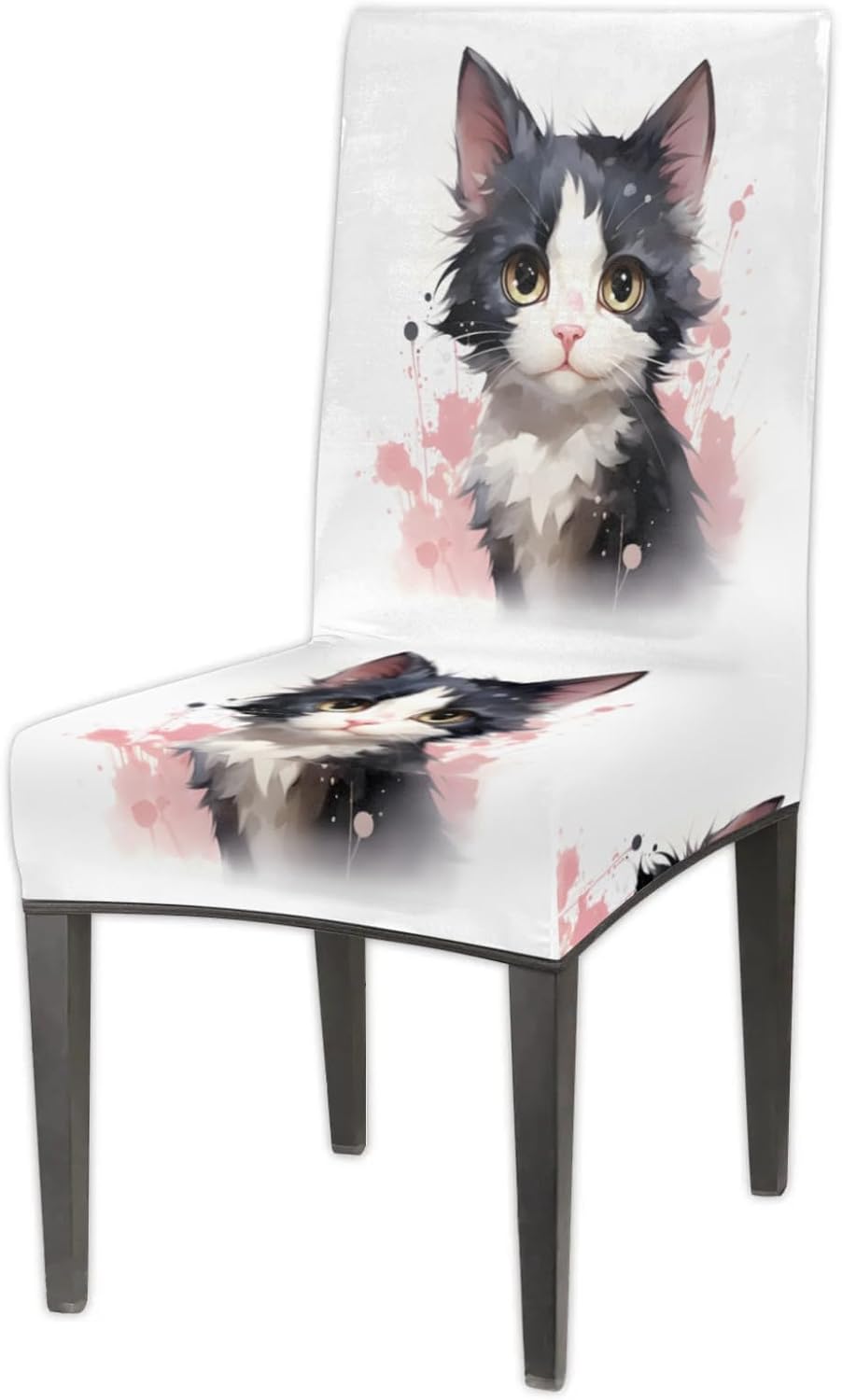 QsirBC Watercolor Cat Cute Stretch Dining Room Chair Covers Set of 4 Chair Slipcovers Removable Washable Kitchen Seat Covers Chair Protectors for Hotel Party Wedding