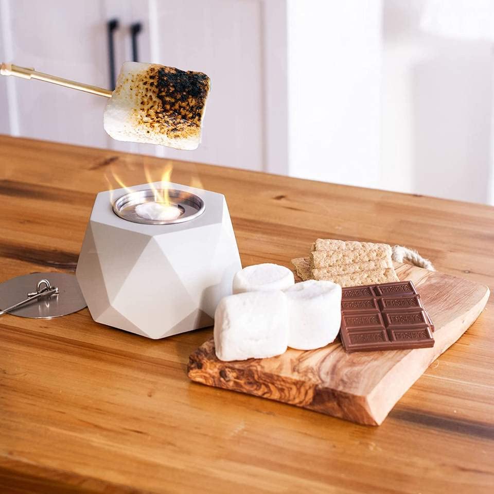 2022 Sunbow Ethanol Portable Fireplace (Smokeless Concrete Table Top Fire Pit Bowl Indoor Outdoor Camping Alcohol Table Fireplace) (Marble)