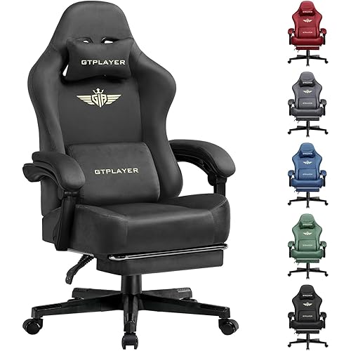 GTPLAYER Gaming Chair Fabric with Pocket Spring Cushion, Big and Tall Gamings Chairs 350LBS High Back Computer Chair with Footrest for Adults Lumbar Support Swivel Game Chair for Office Dark Grey