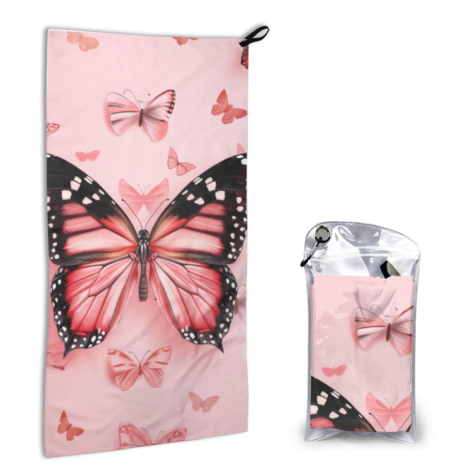 BWWHCCTI Quick Dry Hand Towel With Bag - Butterfly Printed Super Absorbent Face Cloth Microfiber Travel Sports Towels 40x80cm