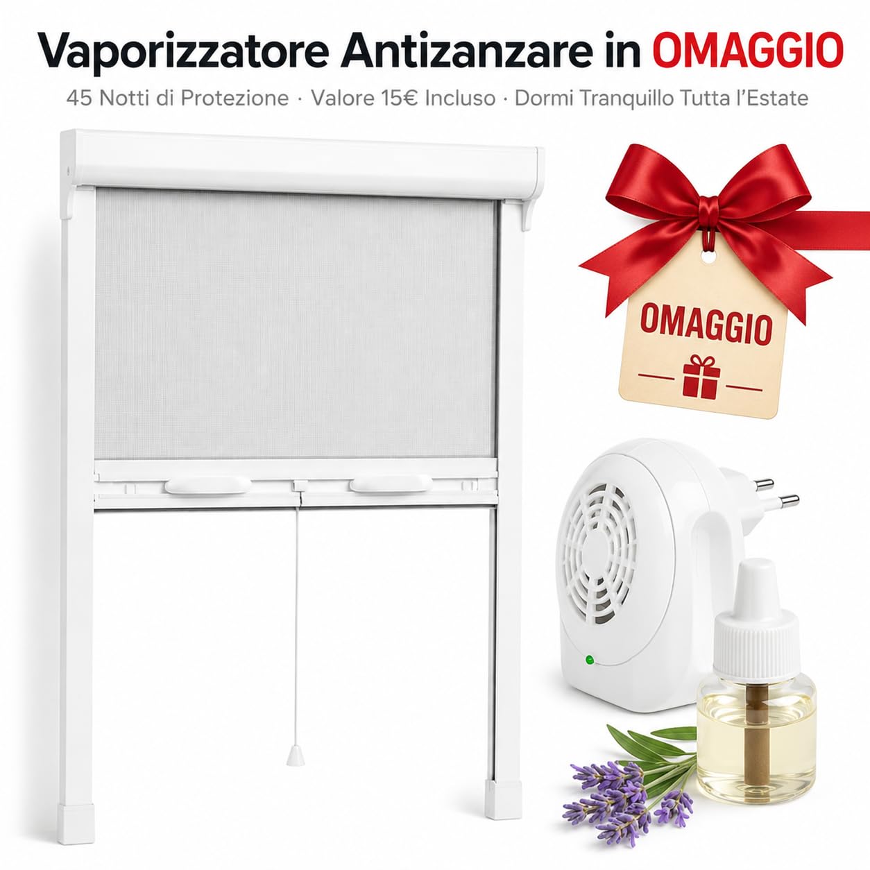 Zanzariera Avvolgibile Finestra Professionale a Rullo – Montaggio Facile su Finestra, Anti-Insetti, 80x140 – Struttura in Alluminio – Lemag srl