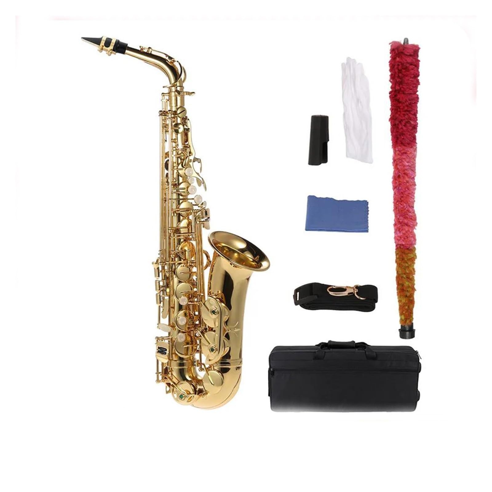Saxofón Saxofón Alto EB Latón Lacado Dorado Mi Bemol Saxofón Alto Instrumento De Viento De Madera con Bolsa De Transporte Accesorios para Saxofón