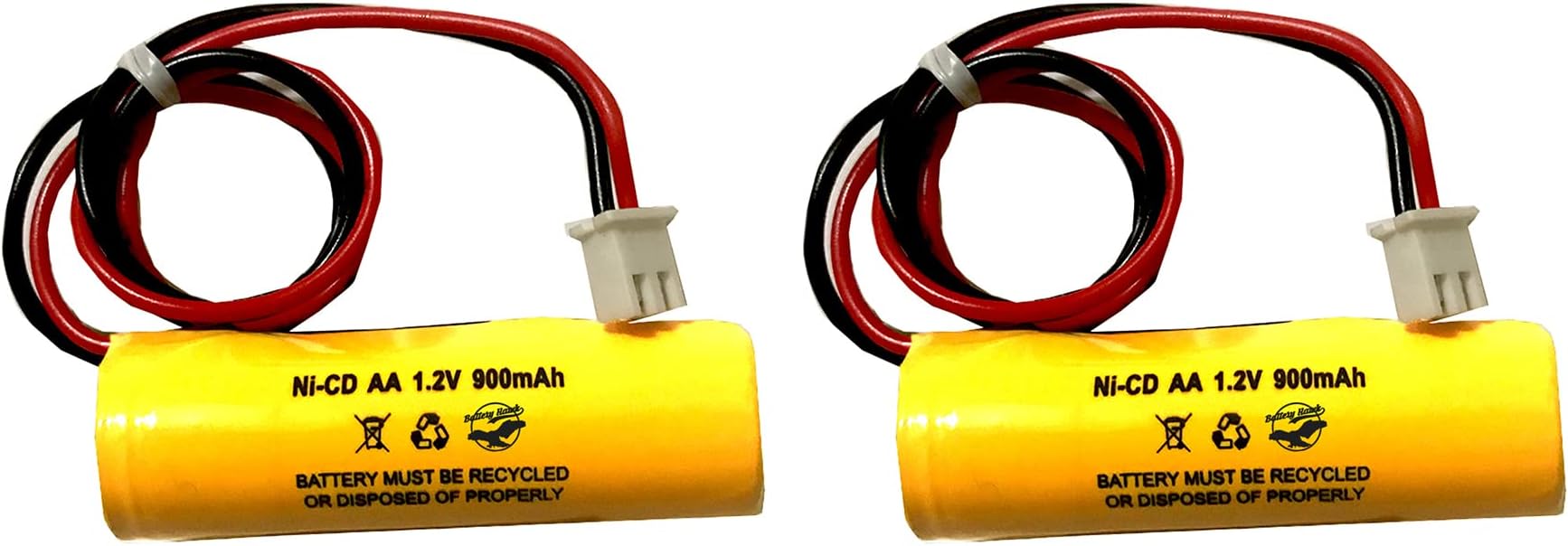 (2 Pack) 1.2v 900mAh AA Ni-CD Exit Sign Emergency Light NiCd Battery Replacement ELB CS01 EXR LED EL M6 AA900mAh OSA268 White Connector