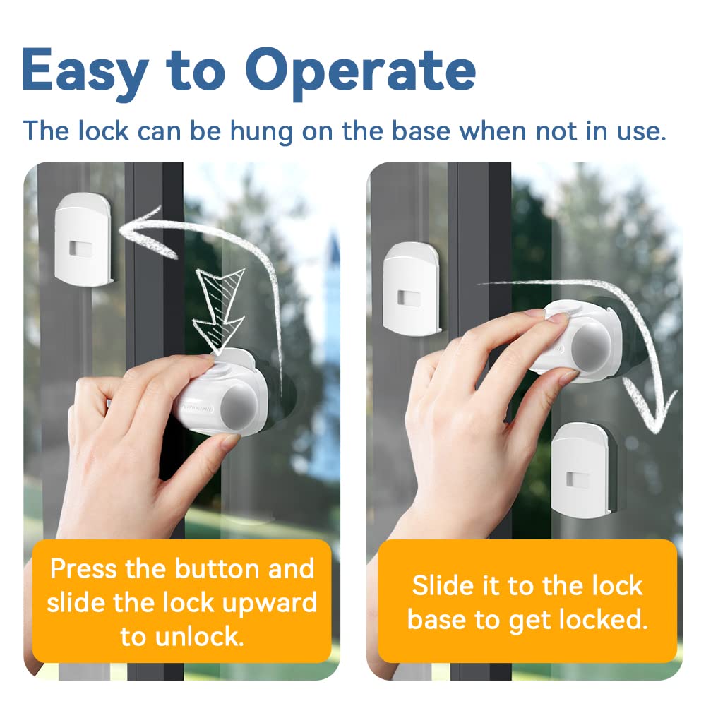 EUDEMON 2 Pack Child Proof Sliding Window Lock Latch, Baby Safety Lock for Sliding Window Sliding Door, Sliding Wardrobe - Image 3