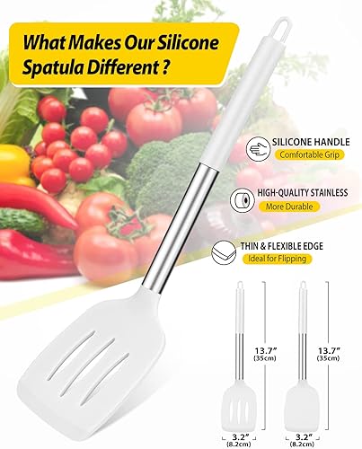 Miniatura 2 de Paquete de 2 espátulas de cocina sólidas de silicona, antiadherentes, utensilios de cocina sin BPA, resistentes al calor, utensilios de cocina