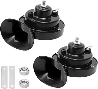 Super Loud Train Horns, 2PCS 12V Waterproof Durable Vehicle Air Electric Snail Horn with Mounting Kits, Automotive Speaker Replacement, Universal fo Truck Motorcycle Scooter (Black)