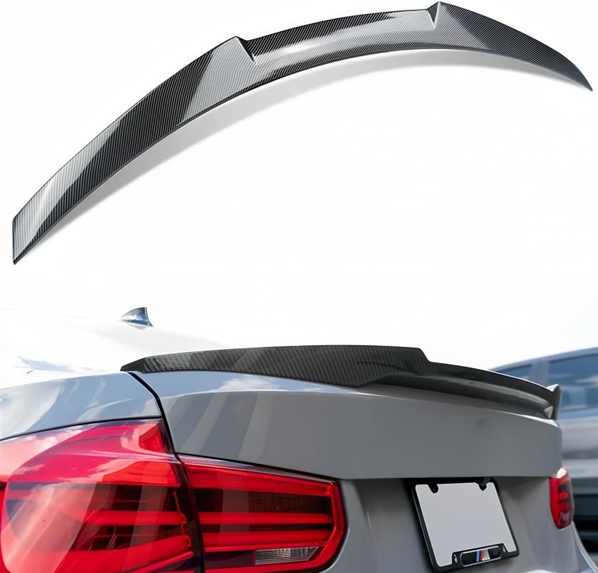 Rear Spoiler Compatible with 2012-2018 BMW F30 3 Series & 2014-2019 F80 M3 Sedan, Carbon Fiber Pattern MV Style Duckbill for 318i 320i 325i 328i 330i 335i 340i, Trunk High Kick Wing Lip