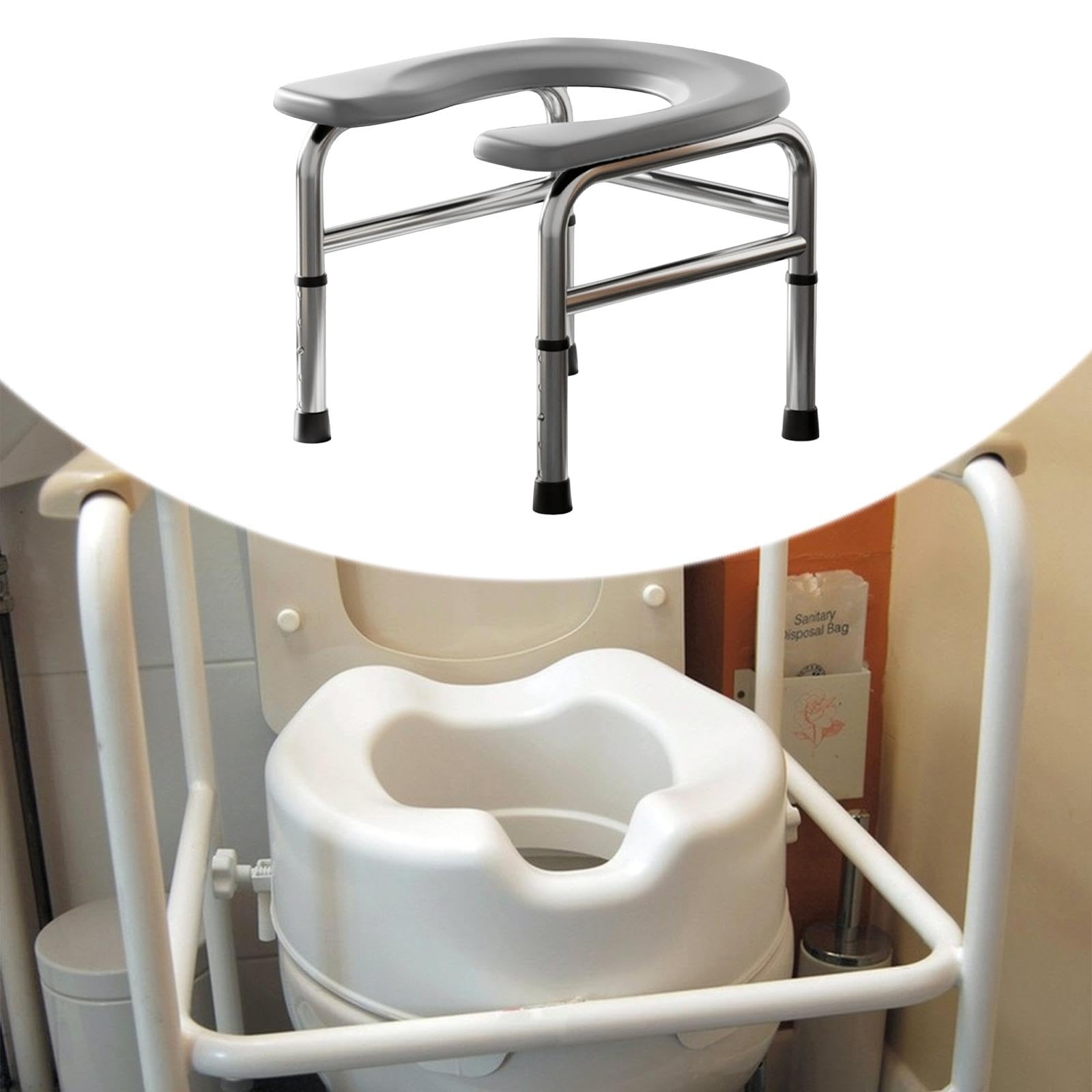 B Baosity Taburete de Inodoro Ajustable para Mayores Estructura Robusta de Acero Inoxidable Soporte hasta 150kg Diseño Impermeable Adecuado para Pacie, Gris