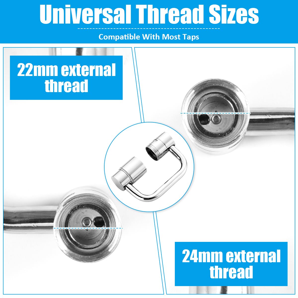 Aireador Grifo Giratorio 1080°, Extensor Adaptador Grifo Lavabo, Aireador Extensor Giratorio De 1080°, para Lavabo, Cocina y Baño, Roscas 20/22/24 mm
