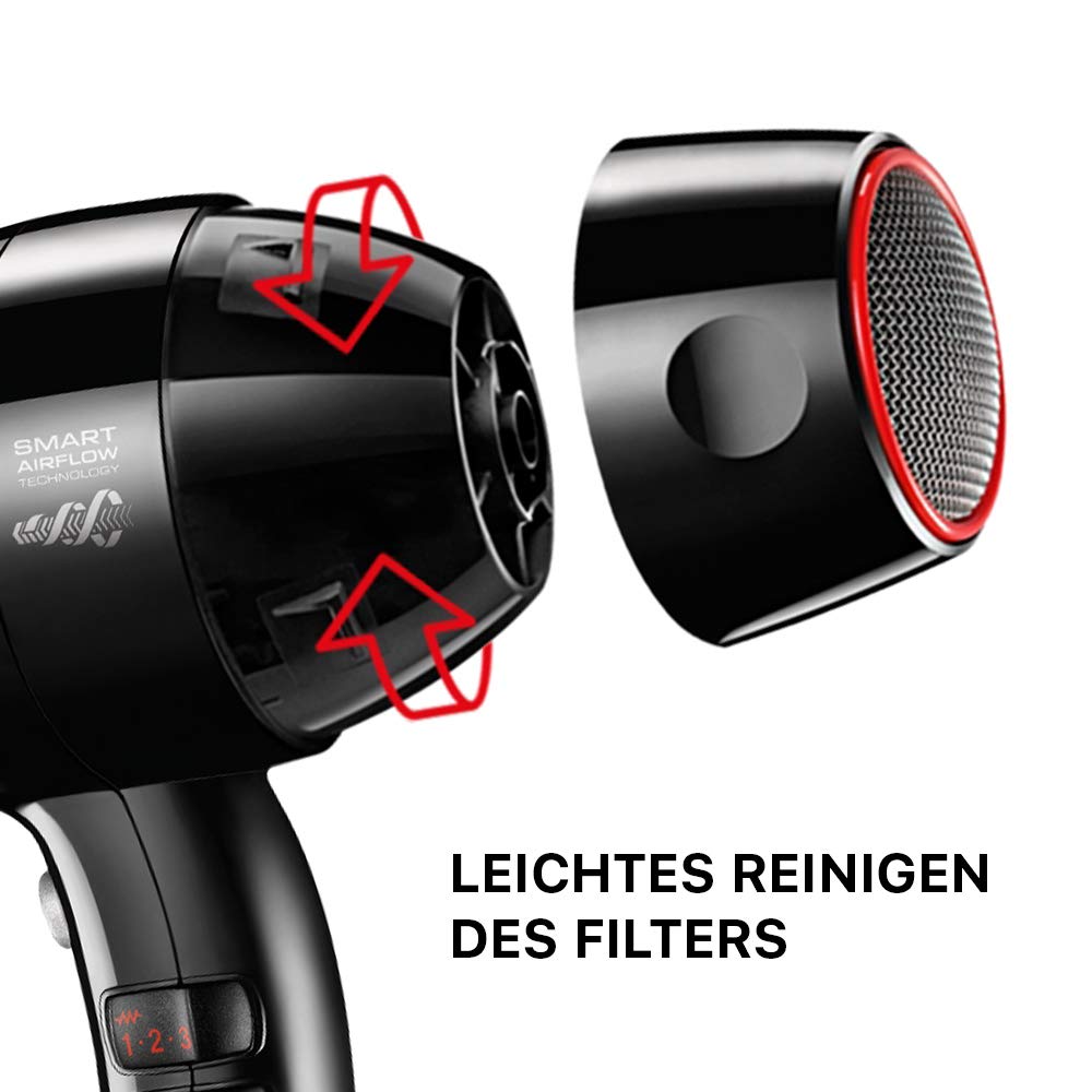 Valera, Swiss Silent Jet Light 7500, professioneller Haartrockner, Föhn mit leistungsstarkem Motor PM-Pro, 3 Temperaturstufen, Ionen-Generator, verdrehsicheres Super-Flex-Kabel, 2000 W, schwarz