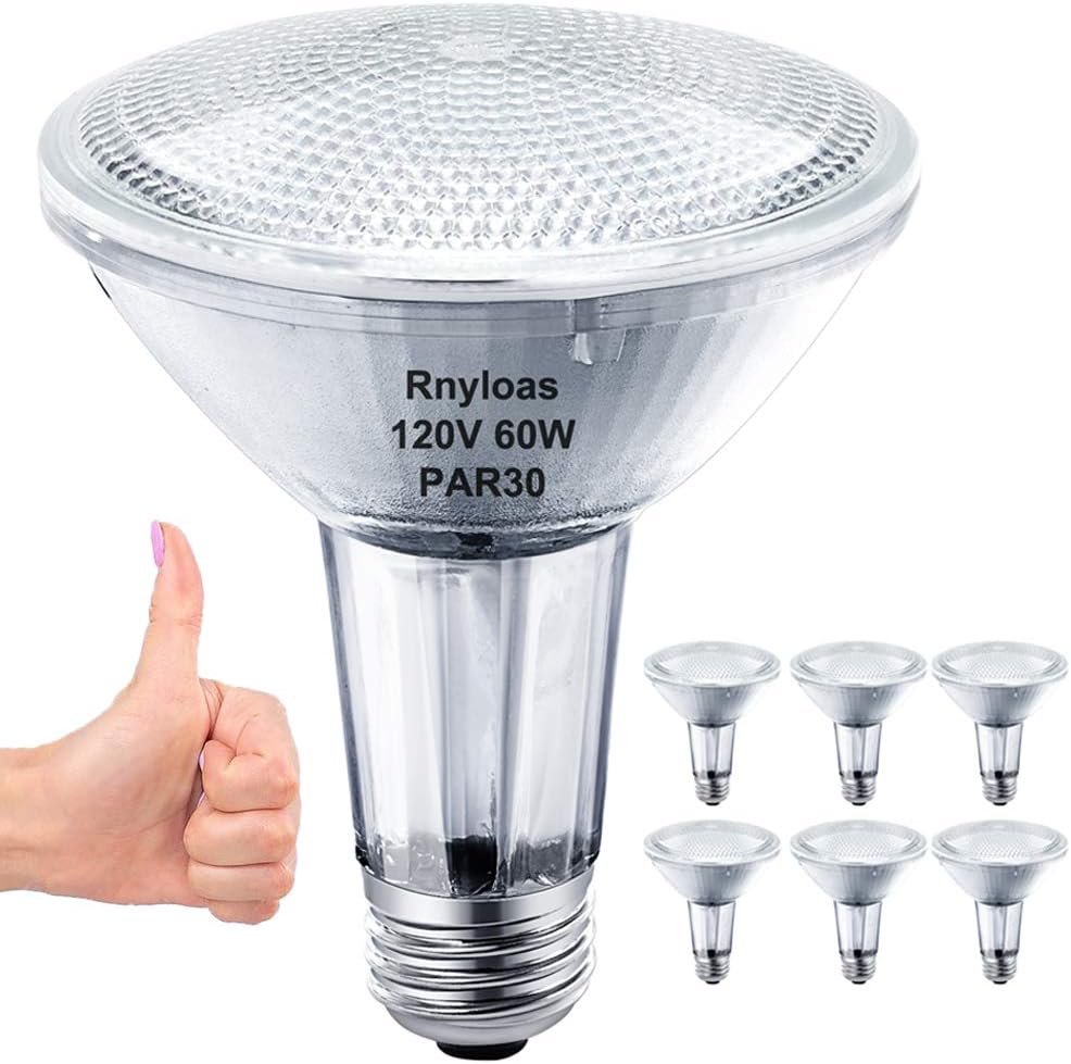 PAR30 Long Neck, 6PCS PAR30 60W 120V Flood Dimmable, PAR30 Halogen Bulb Long Lasting Lifetime with E26 Medium Base, PAR30 Flood Light High Brightness & CRI100 for Recessed Lighting