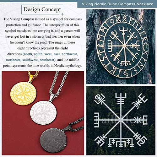 Faithheart TP12424K-U Nordic Coin Amulet Vegvísir Guidepost Compass Necklaces 18K Gold Plated Post Wayfinder Pendant Necklace Charm Amulet Medallion Talisman-Gold thumb #1