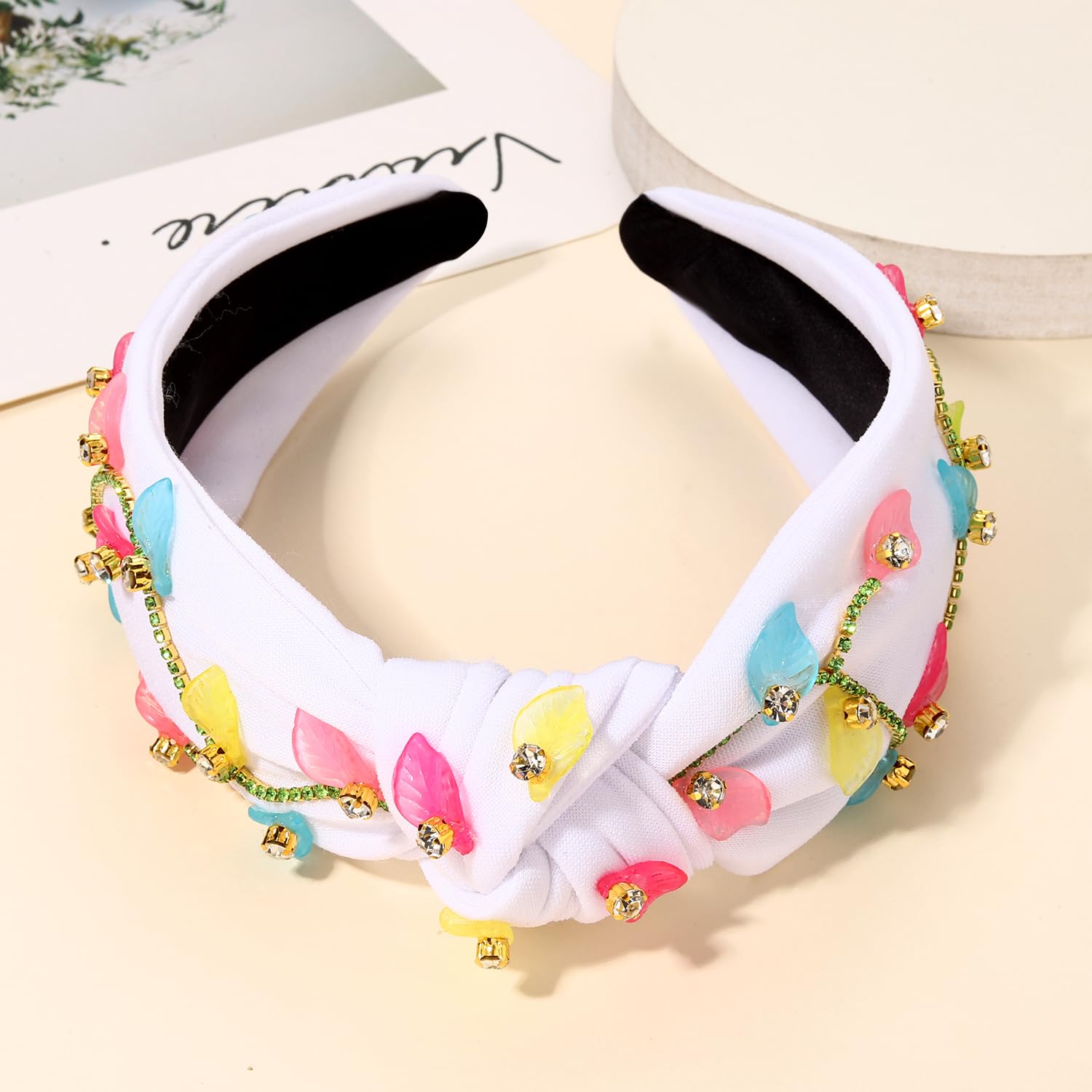 NVENF Summer Strawberry Headband for Women Fruit Headbands Tropical Leaf Headbands Summer Beach Hairbands Hair Accessories Outfits (Leaf A-White) - Image 3