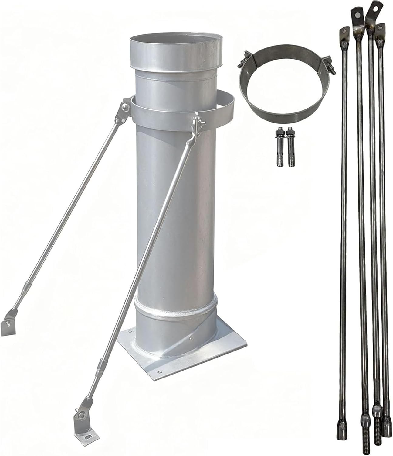 Stainless Steel Roof Chimney Pipe Brace Holder Kit - Enhanced Stability for Wood Stove Wall Brackets, 3 3/8 inch (86mm) Diameter, Durable Support for Stove Pipes