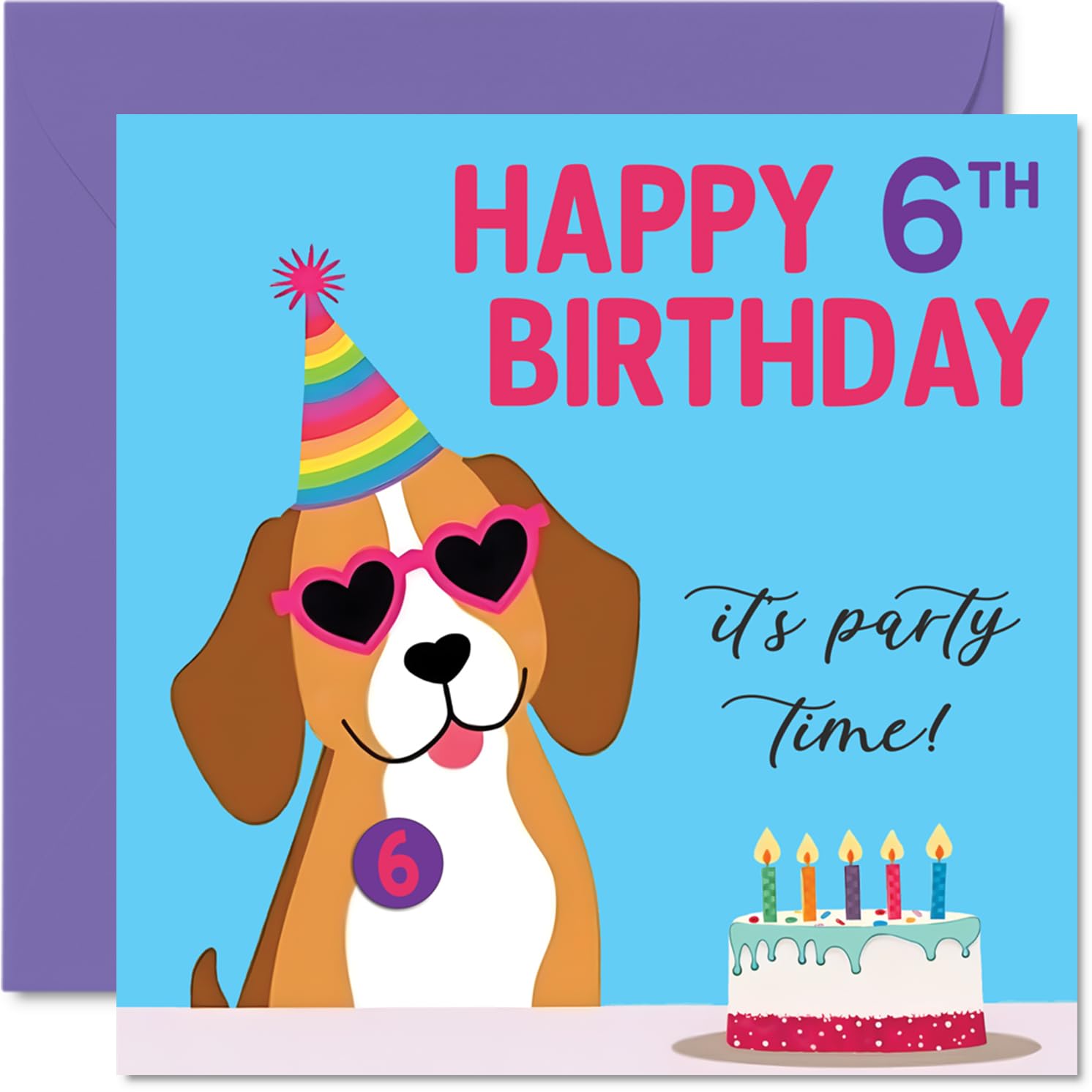 6th Birthday Cards for Girls Boys - Doggy Party - Happy Birthday Card for 6 Year Old Girl Boy Grandson Cousin Son Niece, 145mm Bday Greeting Cards