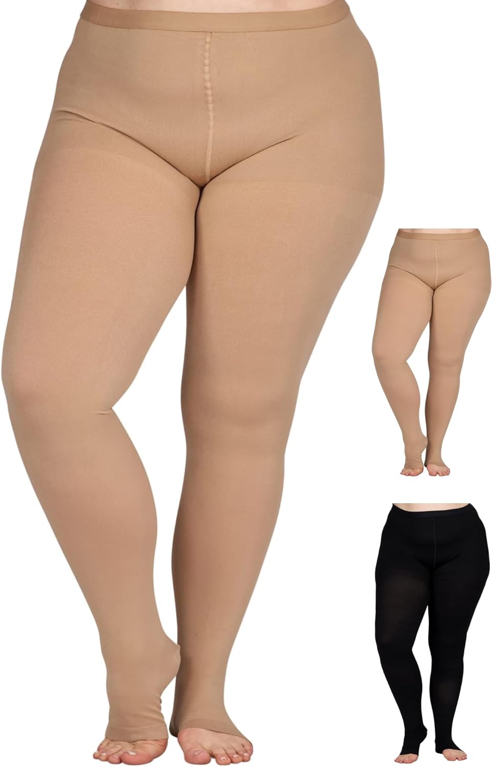 Up to 7XL Plus Size Compression Pantyhose 20-30mmHg for Women with Open Toe
