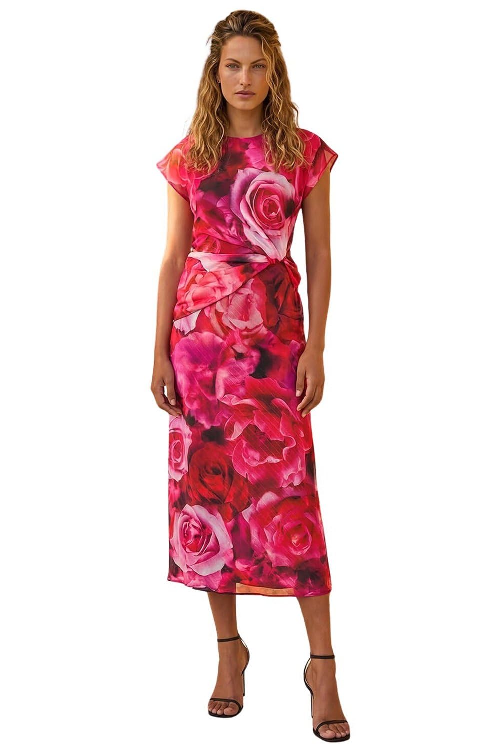 Roman Women's Pink Floral Print Twist Detail Dress Size 10