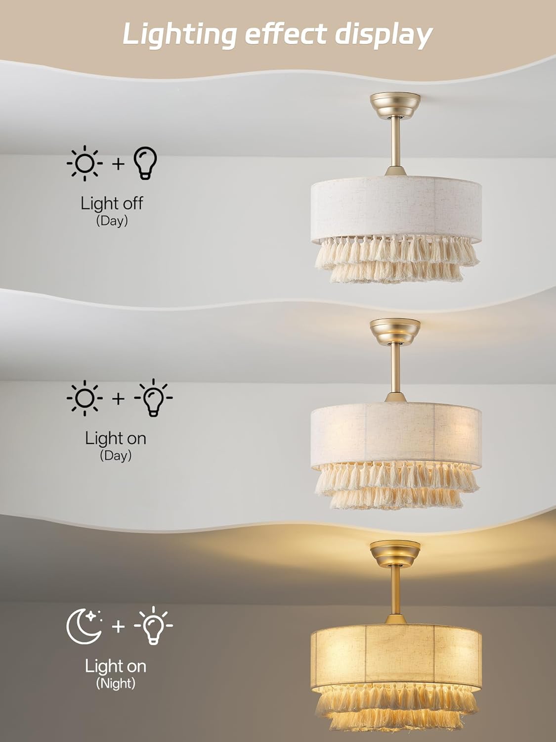 20" Gold Boho Fandelier Ceiling Fan with Light, Gold Boho Chandelier Ceiling Fans with Lights Remote Control, Caged 6-Speed for Bedroom, Nursery, Living Room