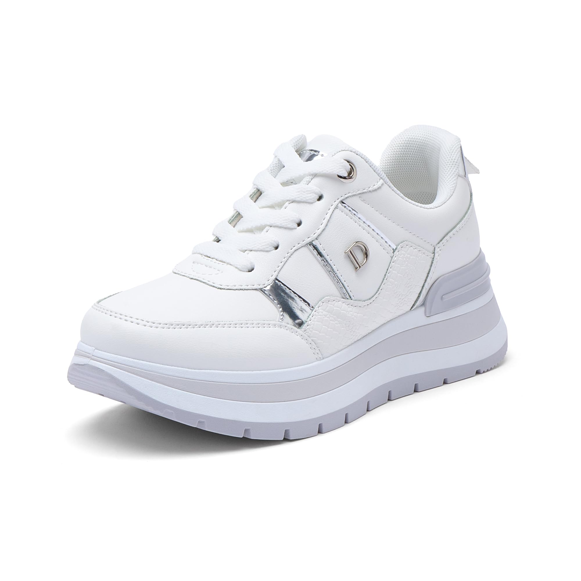 Sneakers met sleehak en rits wit/zilver Tamaris | La Redoute