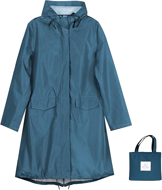 Anyoo Women Waterproof Raincoat Rain Jacket with Hood, Lightweight Long Rain Coat Windbreaker Trench, One Size