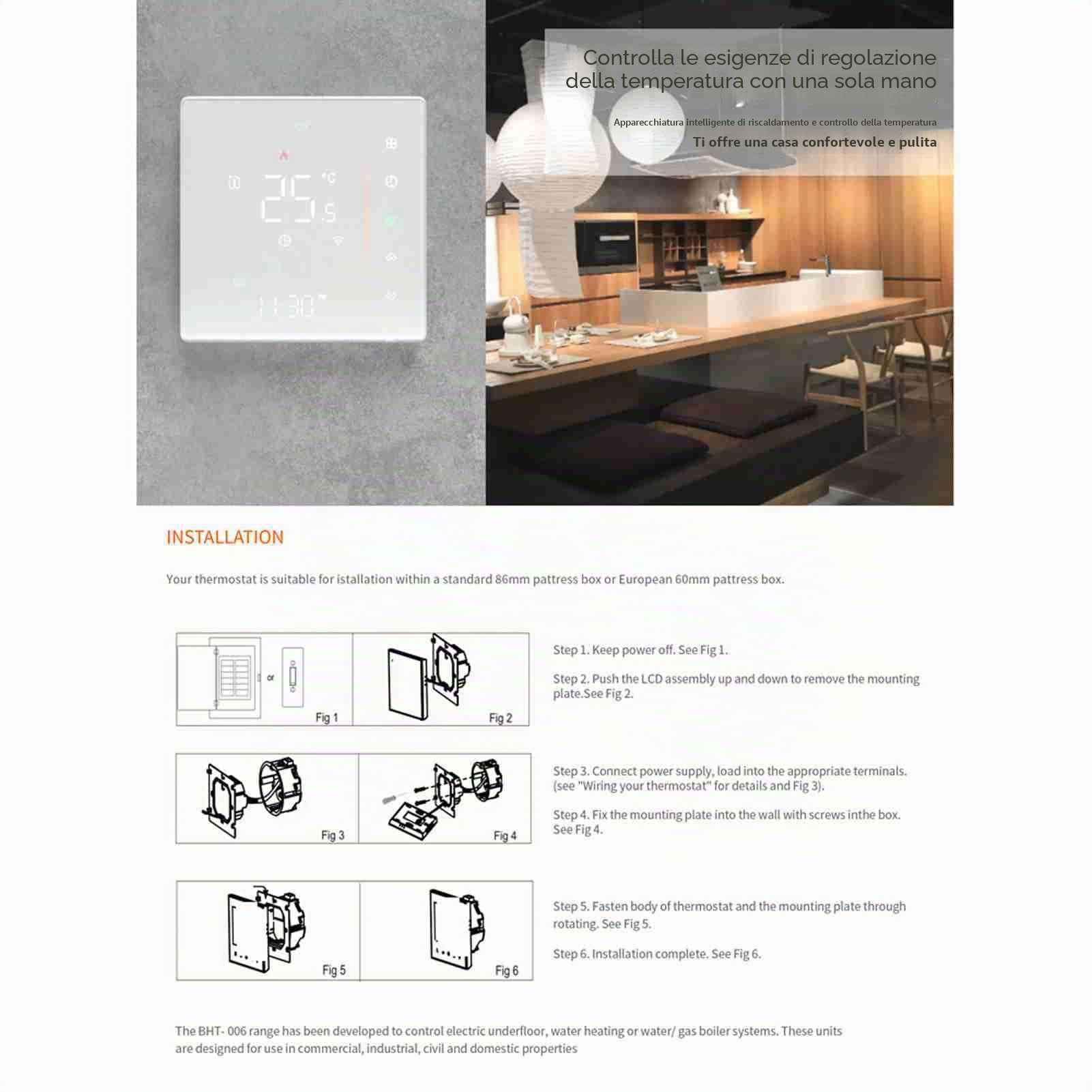 Kavolet Termostato WiFi, termostato ambiente 5A, programmabile settimanalmente, supporta Touch Control/Mobile APP/controllo vocale, compatibile con Alexa/ Home, per riscaldamento elettrico a
