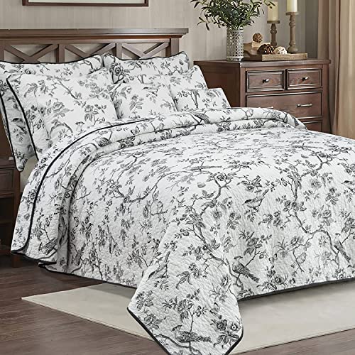 Evenhug 100% Cotton Quilt King Size Black Bird Bedding Set Double Printing Lightweight Quilt Reversible Coverlet Bedspread With 2 Pillow Shams All Seasons 3 Pieces (King96 X106) #TOP8
