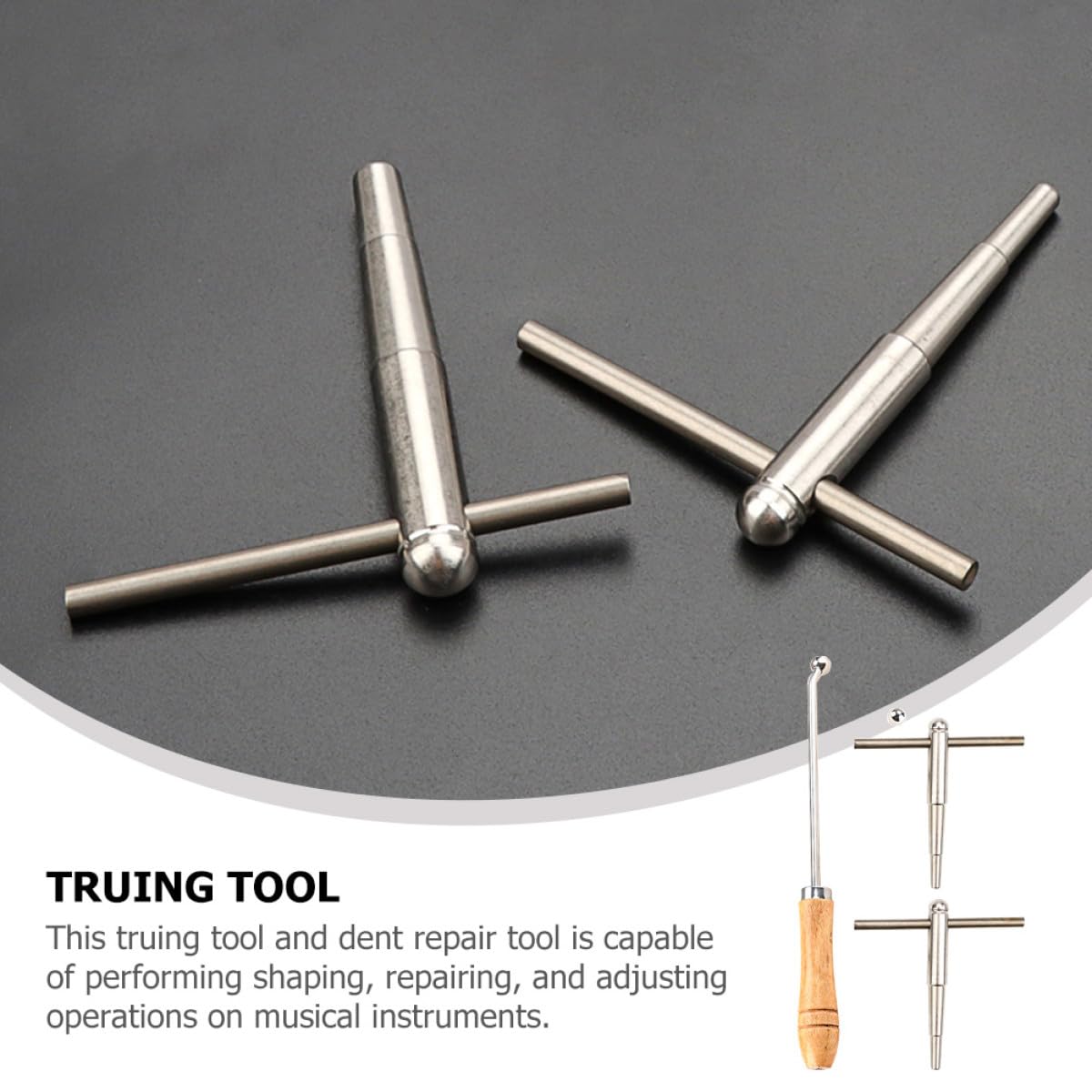 GALPADA Juego de Herramientas para Reparación de Instrumentos de Viento Mango de Madera, Herramienta Profesional para Trompeta y Trombón, Accesorio para Centrar y Reparar Abolladuras,