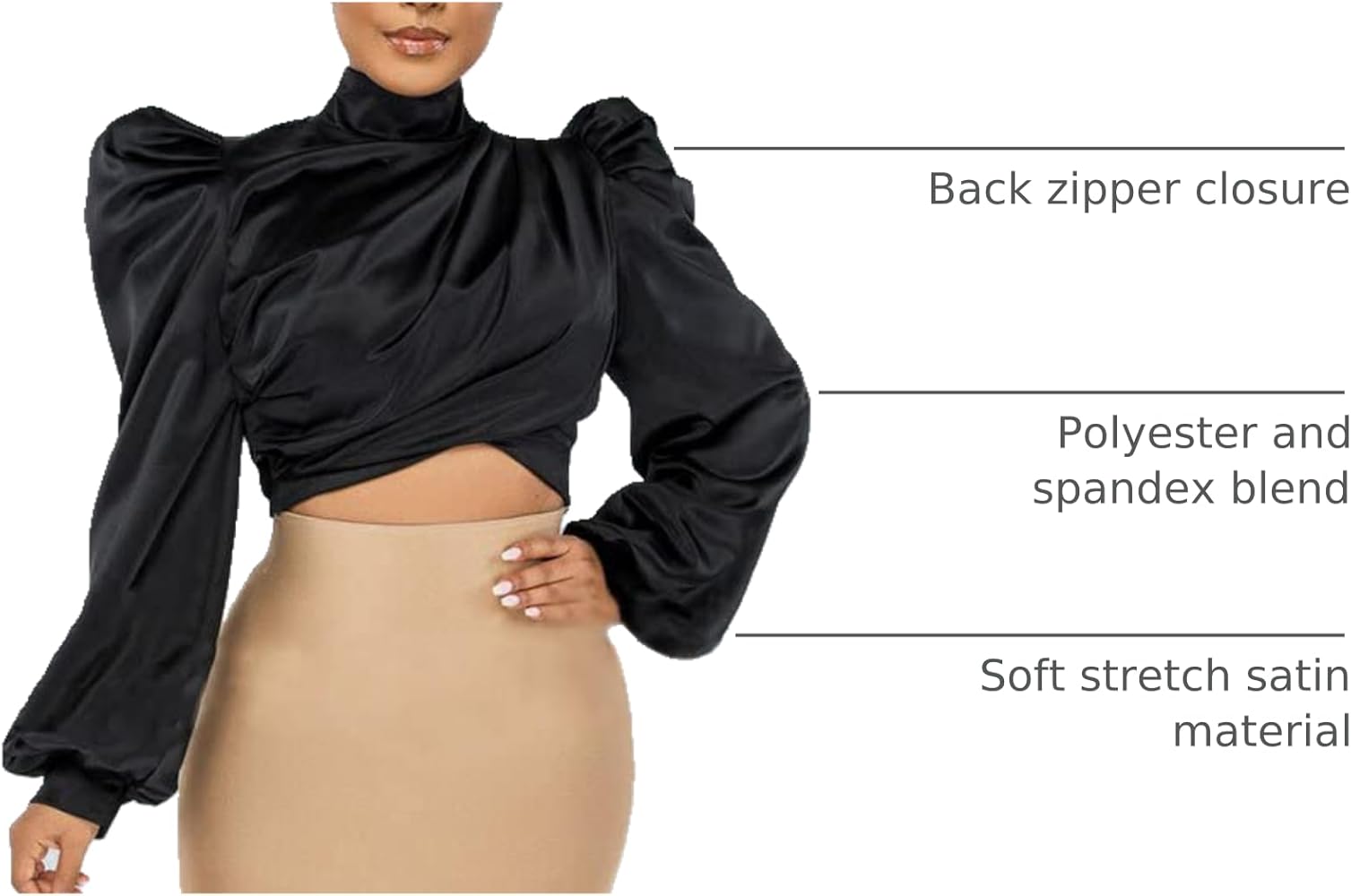 Womens Blouse Long Sleeve Business Casual High Neck Silky Shirts