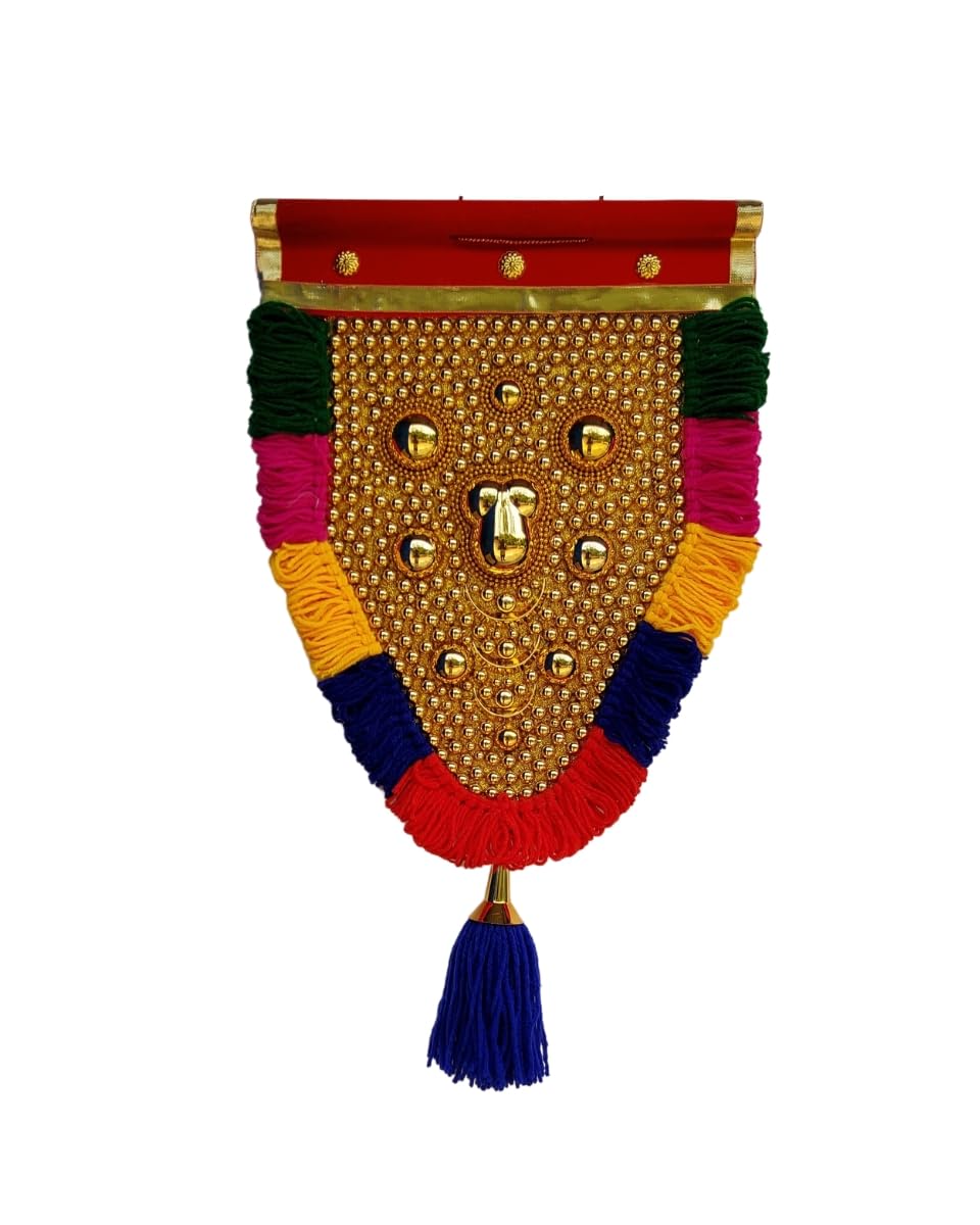 Swadeshi Desire™Small Wall Hanging Nettipattam for home(Elephant Caparison)-45 cm Height, 11 inches golden area, Multicolor