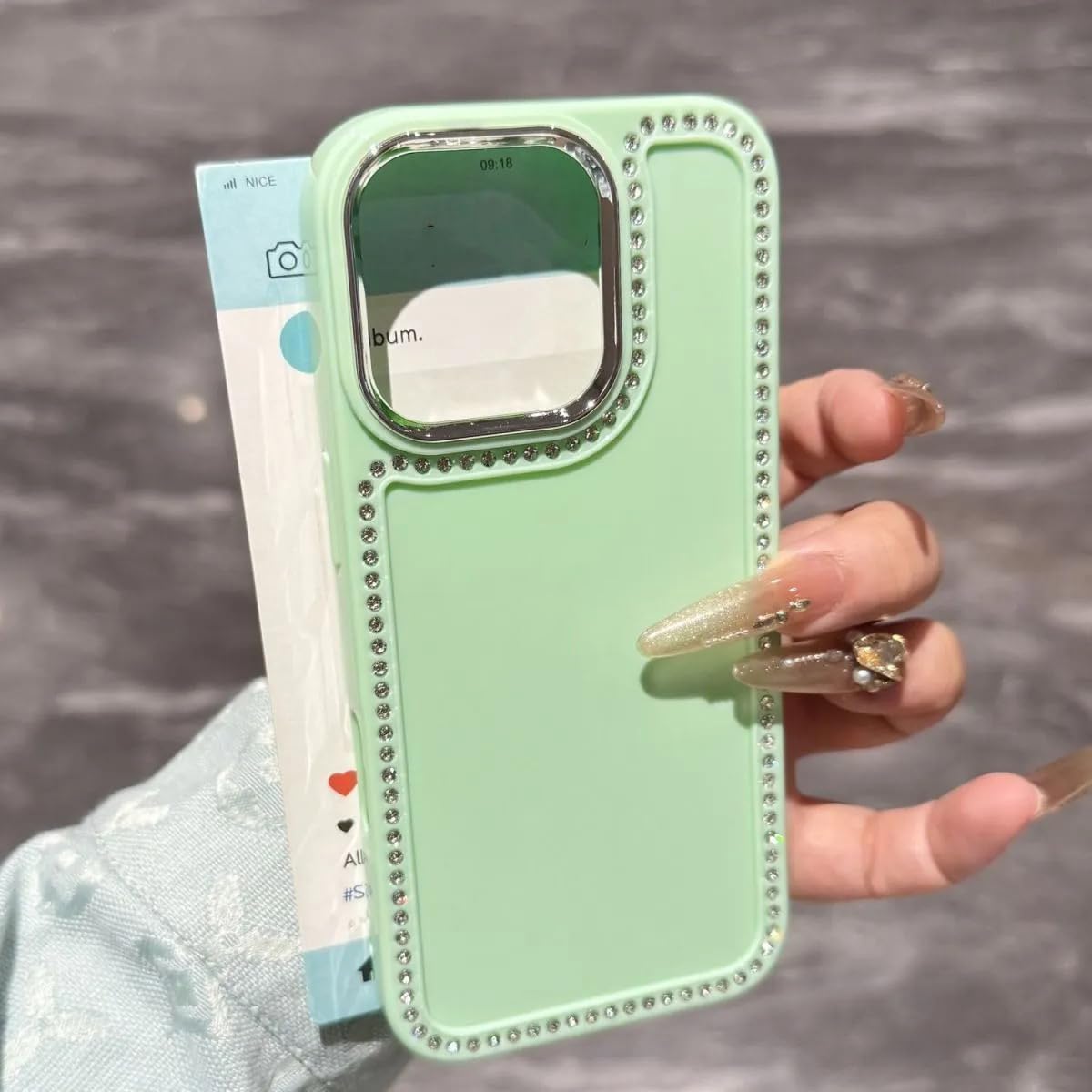 Coque iPhone 14 Pro Max verte antichoc dos pailleté Candy luxe - 7
