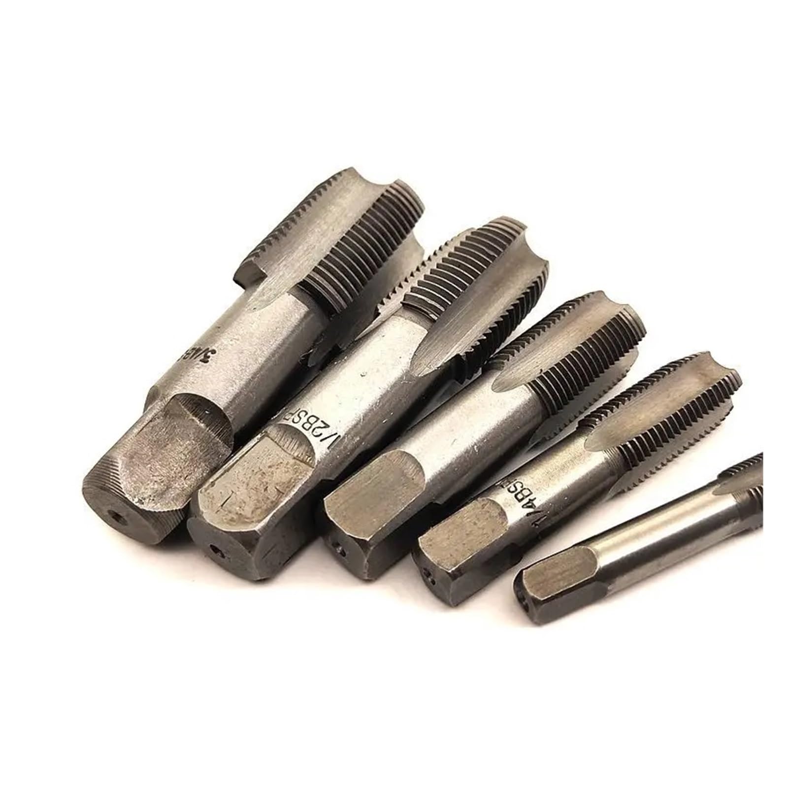 5 machos de roscar cónicos HSS para tuberías de Agua, Rosca metálica BSP de 1/8", 1/4", 3/8", 1/2" y 3/4". Kit de roscado para tuberías y grifos.