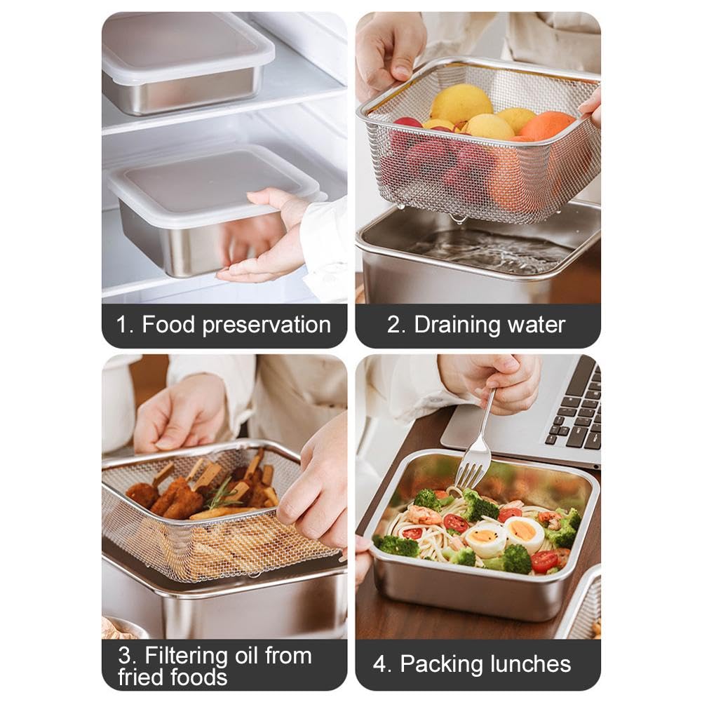 Set scolapasta in acciaio inox, 2 in 1, con coperchio, per scolare verdure, lavare riso, olio e acqua, contenitore per la preparazione degli alimenti