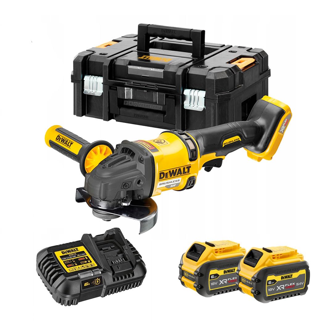Mini-Amoladora sin escobillas XR FLEXVOLT 54V 125mm con 2 baterías 54V/18V Li-Ion 6Ah Electrónica, Arranque Suave, Freno, Embrague y maletín TSTAK II