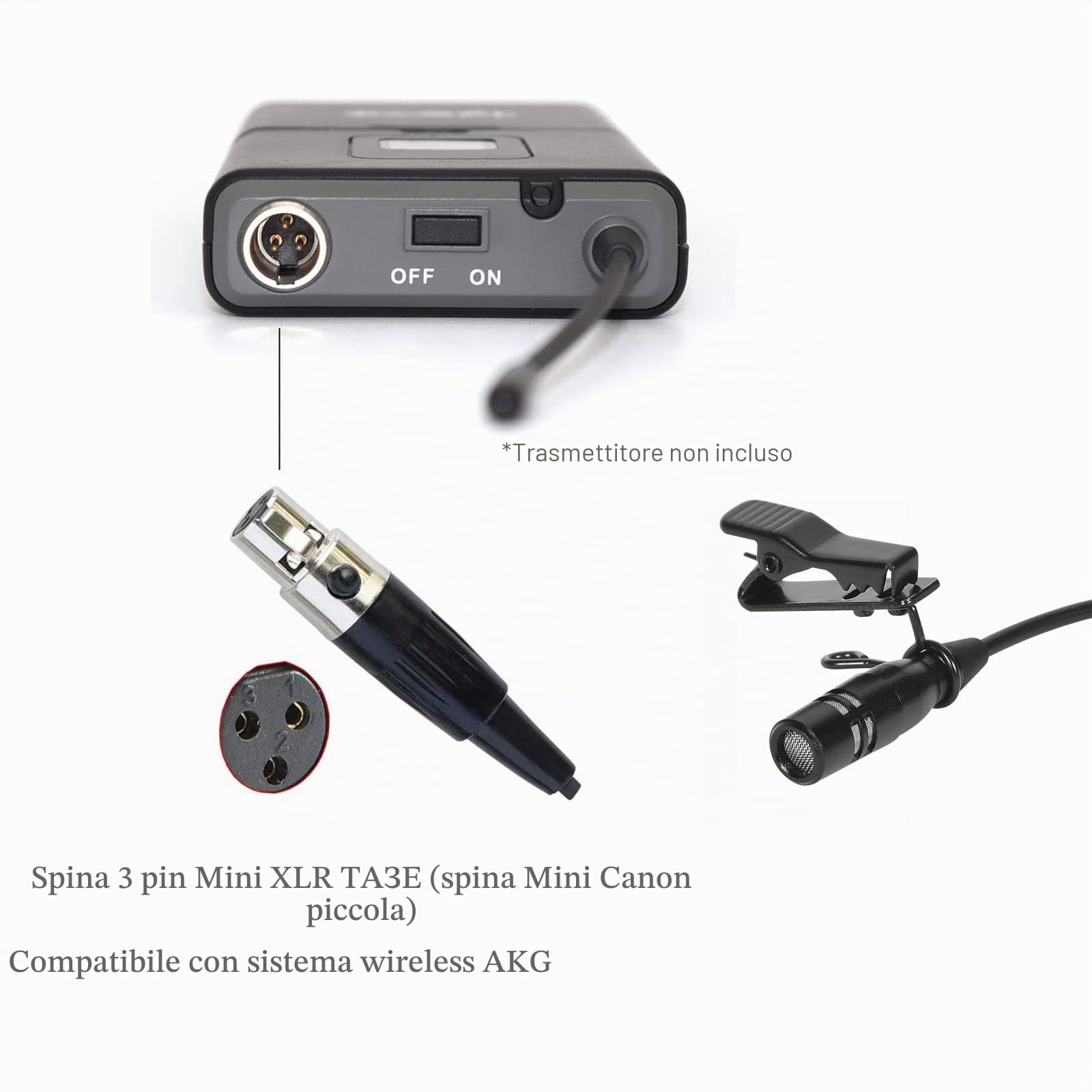 Lavalier Microfono Revers Microfono per AKG Samson senza fili, Trasmettitore tascabile – Condensatore unidirezionale Mic – Mini XLR TA3F maschio