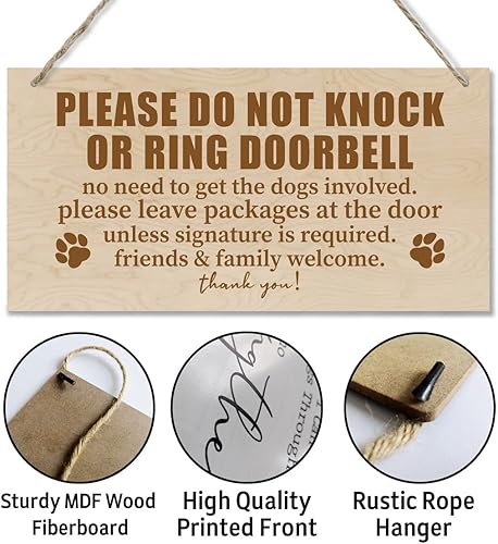Miniatura 5 de Letrero de madera impresa, con texto en inglés Please Do Not Knock or Ring Doorbell No Need to Get the Dogs Involved, letrero de madera para colgar