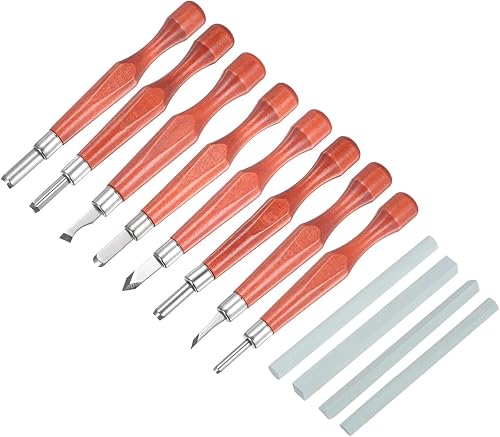 Miniatura 3 de uxcell Juego de 8 cinceles de cuchillos de tallado de madera, con 4 piezas de piedra de afilar, grandemedianopequeño, medio