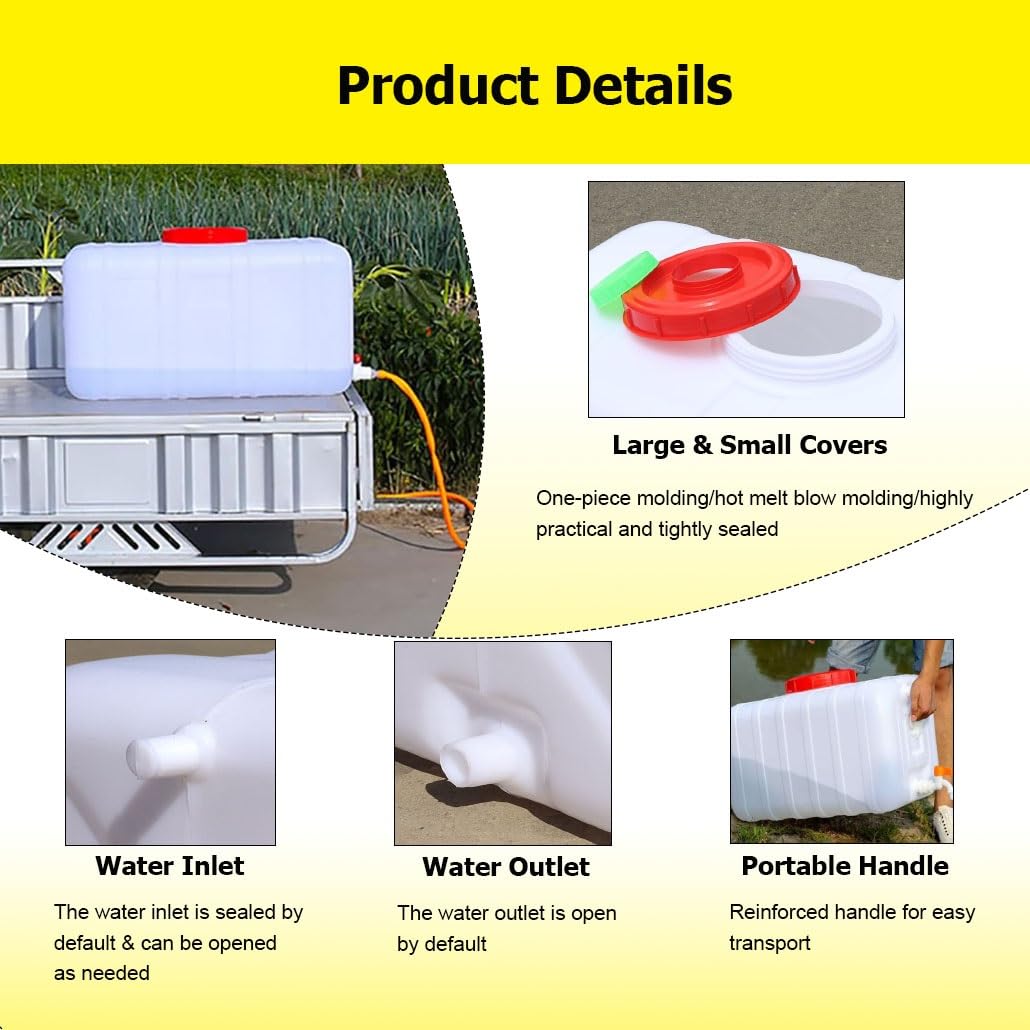 Tanica Acqua con Rubinetto – Serbatoio Acqua Piovana e Potabile in Plastica HDPE Alimentare, Contenitore con Coperchio a Vite per Esterno, Camper, Orto, Uso Agricolo(White,150L/39.6gal)