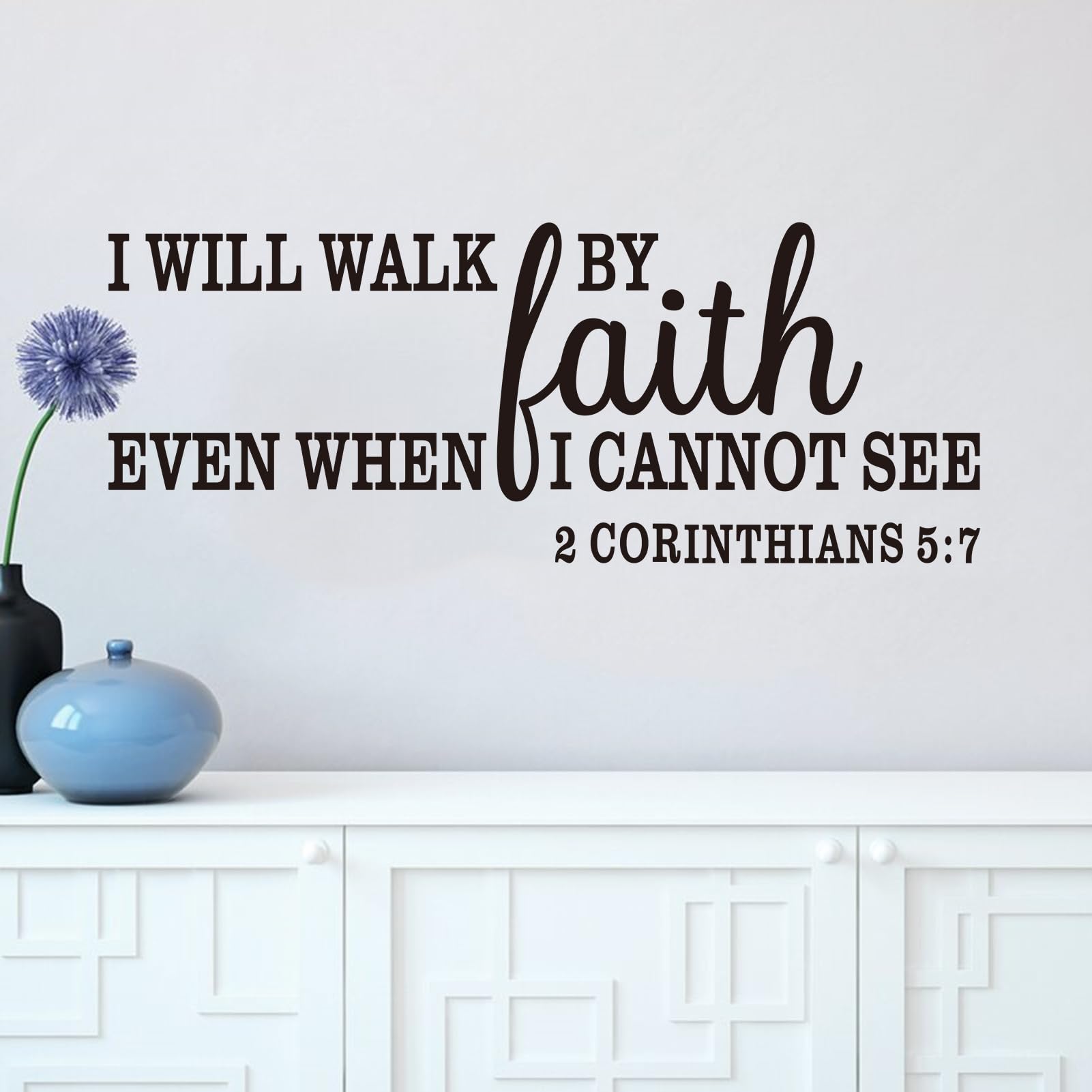 Bible Verse Wall Stickers for Bedroom: Christian Quotes Inspirational Living Room Vinyl Art Wall Decals - I Will Walk by Faith 23" X 9"
