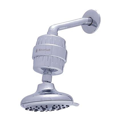 RiverSoft MS-5F125-SF-15 overhead shower with 6 spray setting with shower arm 6 inch and SF-15 Pro Shower filter for hard water with 15 stage (ABS, Chrome, Pack of 1)