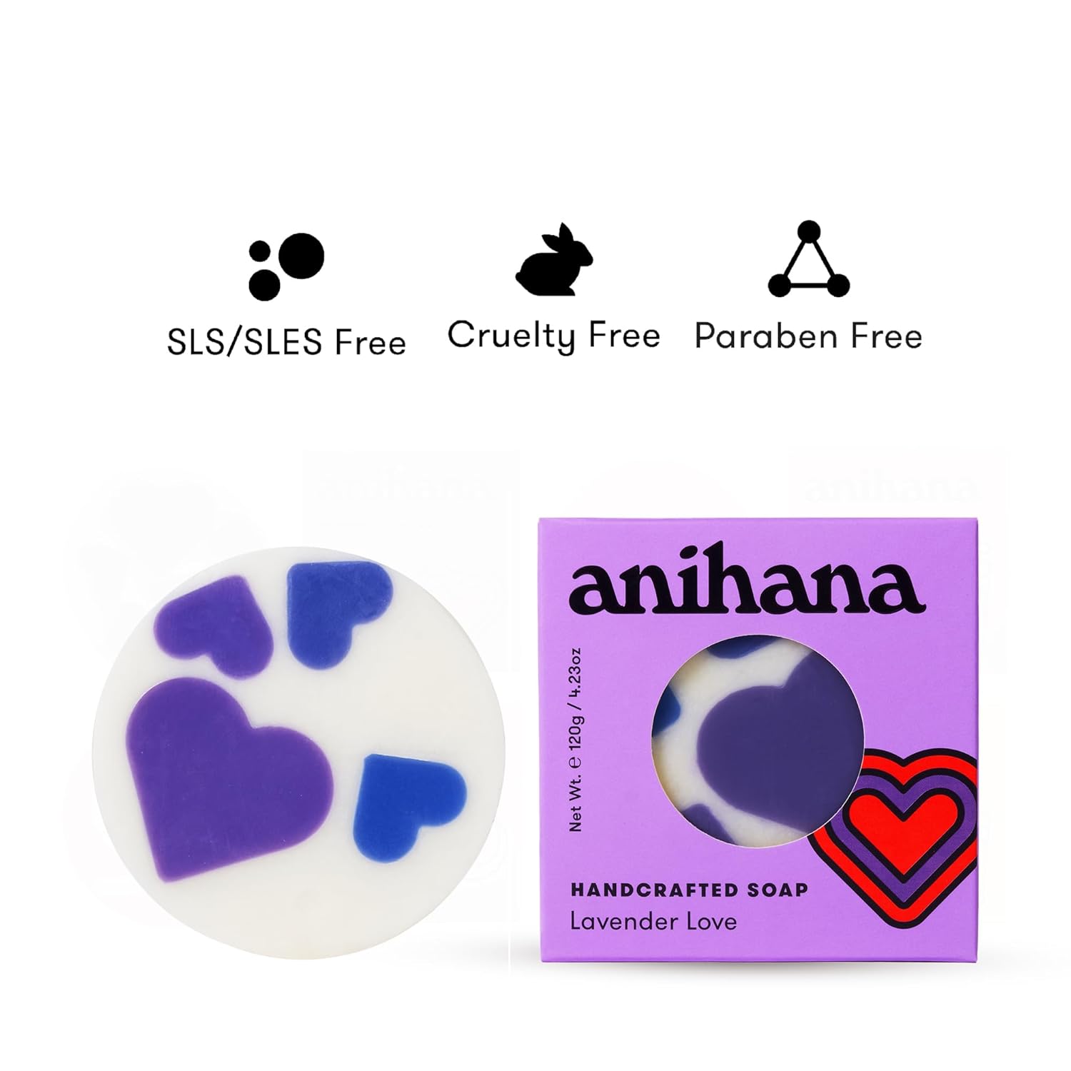 ANIHANA Handcrafted Soap 3 Pack with Coconut Oil, Gentle Cleansing Paraben Free Cruelty Free Refreshing Lavender Love Scent 4.23 oz each - Image 3