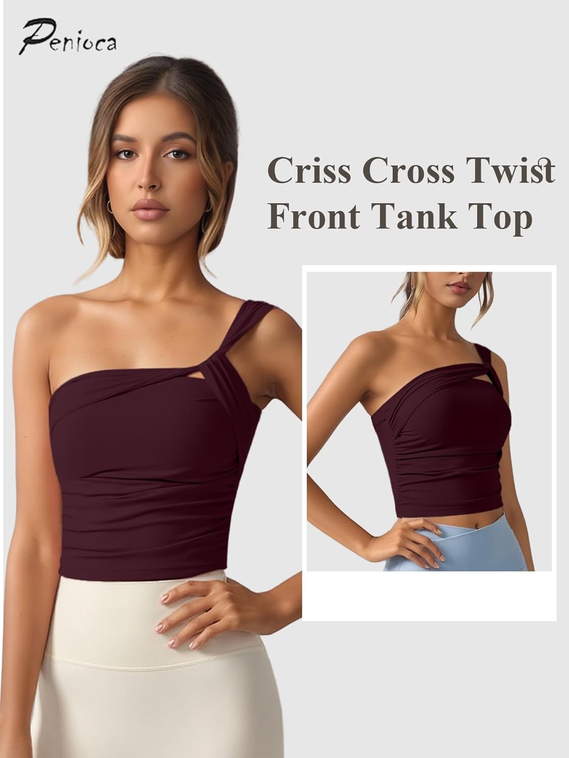 One Shoulder Tops for Women Twist Front Asymmetrical Sleeveless Casual Tank Top - Image 5