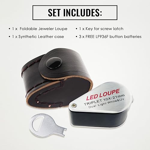 Miniatura 9 de 10 lupa lupa para joyería con bolsillo plegable iluminado herramienta de aumento de 0827in U V y luz LED para rocas de ojos sellos monedas relojes