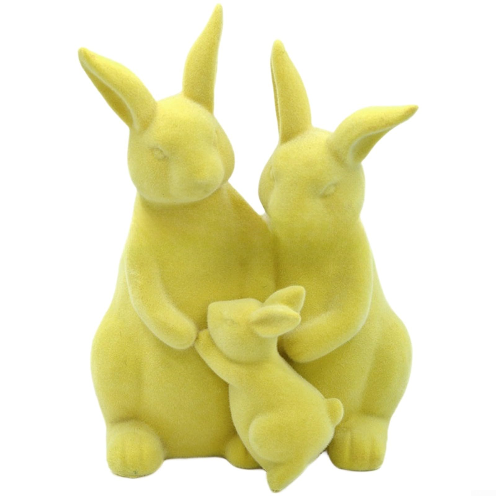 Lapin de Pâques en résine floquée jaune déco durable et douce
