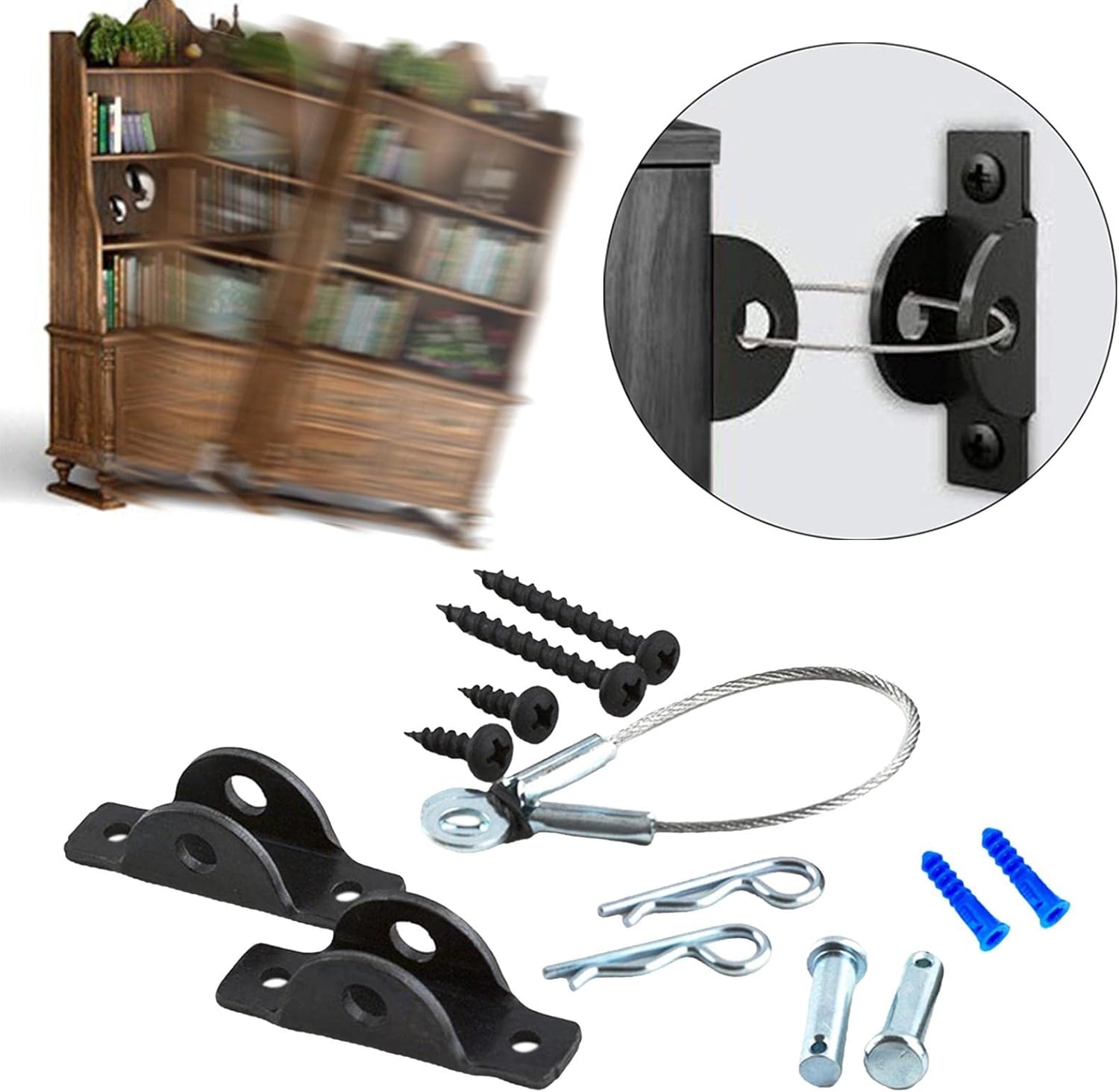 5X Iron Furniture Anchors, Proofing Child Straps Falling Anti Tip Cabinet Locks for Bookcases Dressers Wardrobes