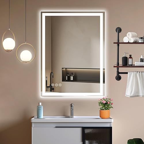 Moonee Led Mirror for Bathroom, 24 X 32 Bathroom Mirror with Lights Dimmable &amp; Anti-Fog, Smart Lighted Mirrors for Bathroom Wall with Frontlit,IP54,