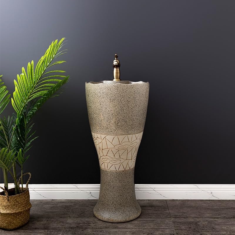 Pedestal Sinks Ceramic Column Sink Balcony Outdoor Washbasin Retro Basin Bathroom (A)