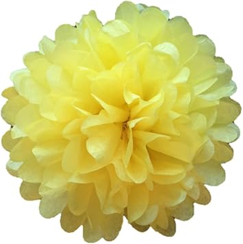 Pack of 10 Tissue Paper Flower Ball Pom pom Party Decoration Indoor Outdoor 6" 8" 10" 12" 14" Yellow, 6"