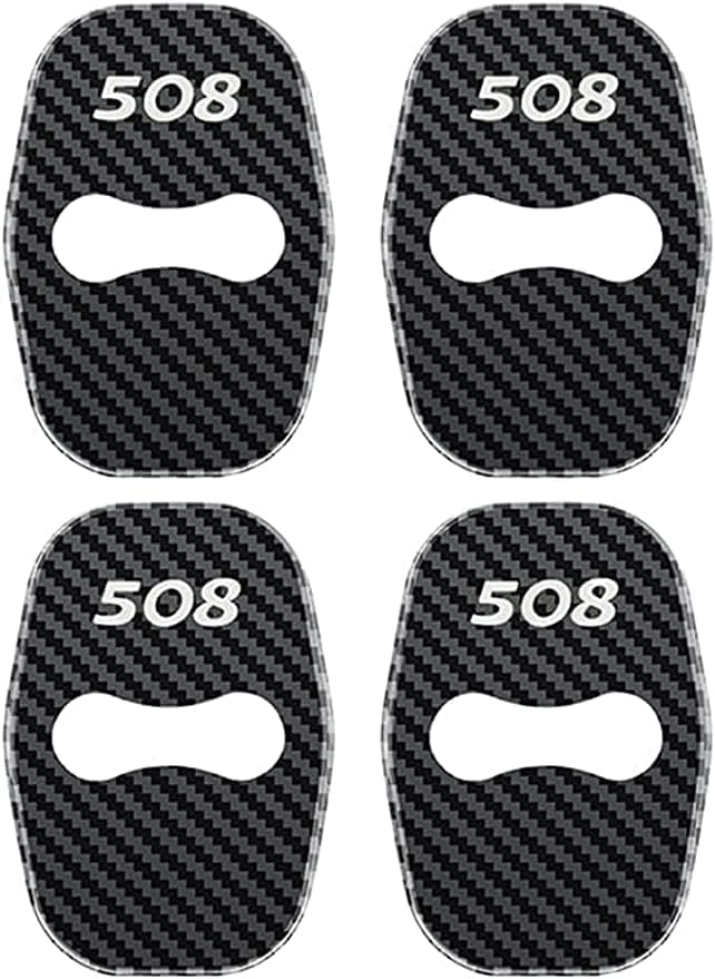 4Pcs Stainless Steel Car Door Lock Cover for Peugeot 508,Guard Latch Cap Sticker Buckle Anti-Corrosion Car Accessories,E-Carbon Fiber