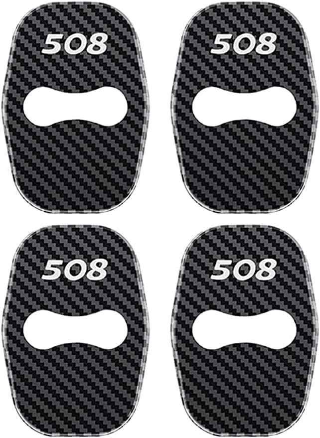 4Pcs Stainless Steel Car Door Lock Cover for Peugeot 508,Guard Latch Cap Sticker Buckle Anti-Corrosion Car Accessories,E-Carbon Fiber