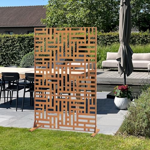 casa.pro Trennwand Bernalda Raumteiler 180 x 120 cm Balkonsichtschutz Outdoor Indoor Raumtrenner Terrasse Garten Stahl Paravent freistehend Edelrost